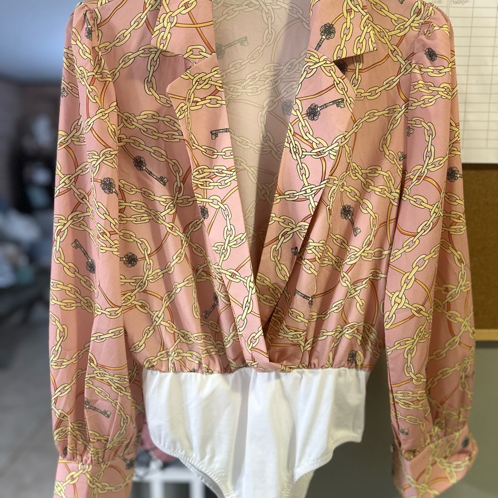 Chain Print Pink Blazer Bodysuit
